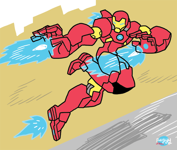 Animated Iron Man flying with his repulsors